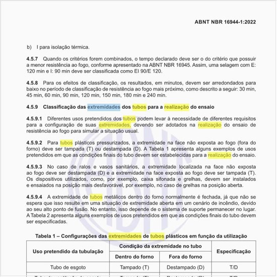 Qual é a classificação das extremidades dos tubos para a realização do ensaio?