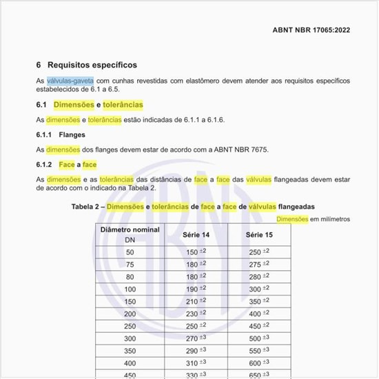 Quais são as dimensões e as tolerâncias de face a face das válvulas flangeadas?