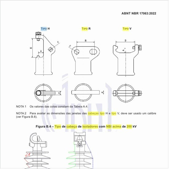 Qual o tipo de cabeça de isoladores com NBI acima de 200 kV?