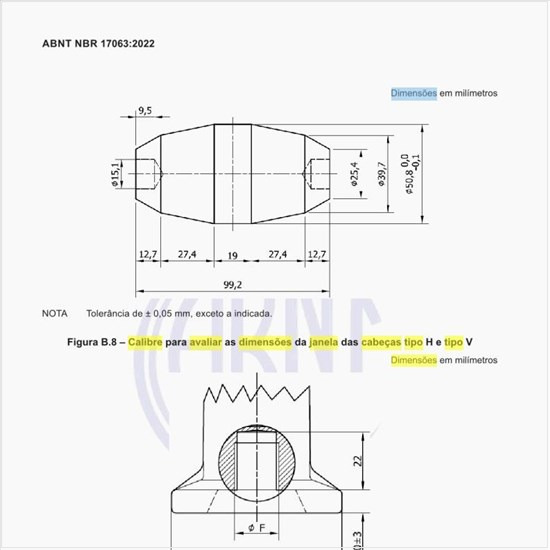 Qual o calibre para avaliar as dimensões da janela das cabeças tipo H e tipo V?