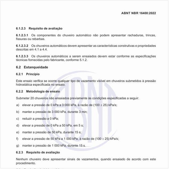 Como deve ser realizado o ensaio de estanqueidade?