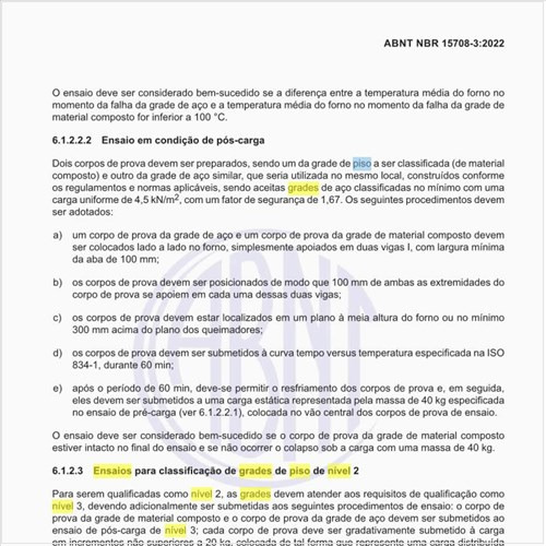 Quais são os ensaios para classificação de grades de piso de nível 1?