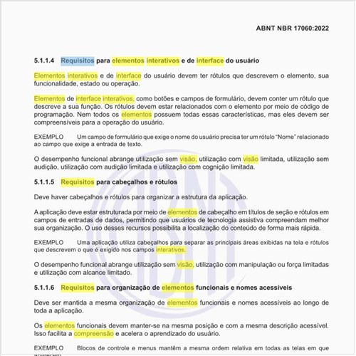 Quais são os requisitos para elementos interativos e de interface do usuário?