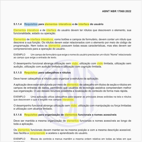 Quais são os requisitos para elementos interativos e de interface do usuário?