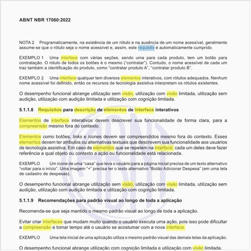 Quais são os requisitos para descrição de elementos de interface interativos?