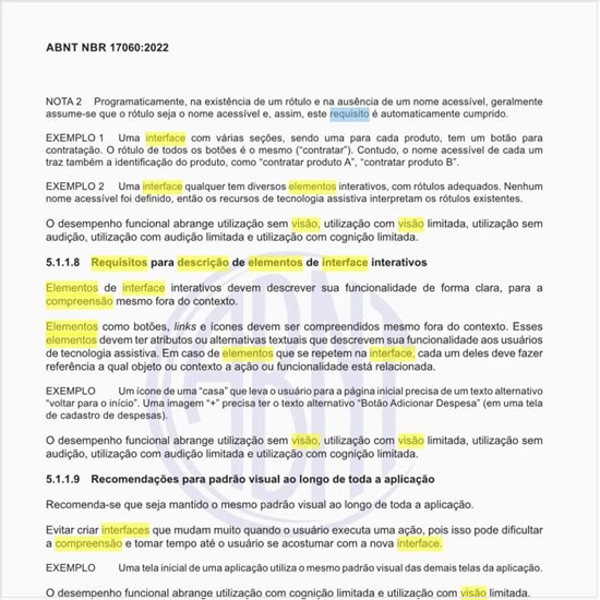 Quais são os requisitos para descrição de elementos de interface interativos?