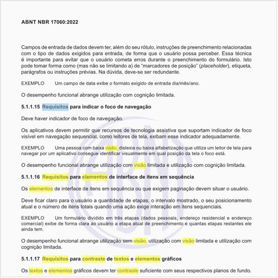 Quais são os requisitos para contraste de textos e elementos gráficos?