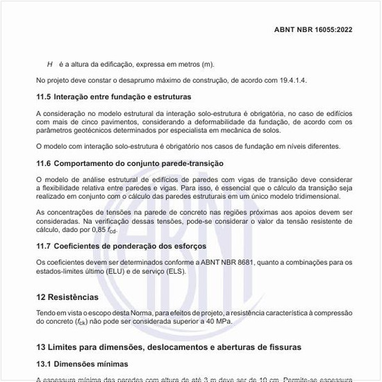 Quais são os limites para dimensões, deslocamentos e aberturas de fissuras?