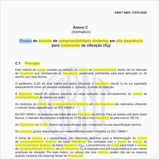 Qual o princípio do ensaio do módulo de compressibilidade dinâmico em alta frequência para isolamento de vibração?