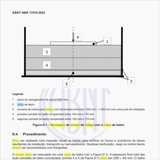 Como deve ser a montagem do ensaio de fadiga com a caixa de lastro?