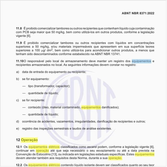 Como executar a operação dos equipamentos elétricos classificados como ascarel?