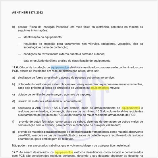 Como fazer a manutenção de equipamentos cujo líquido isolante contenha teores de PCB?