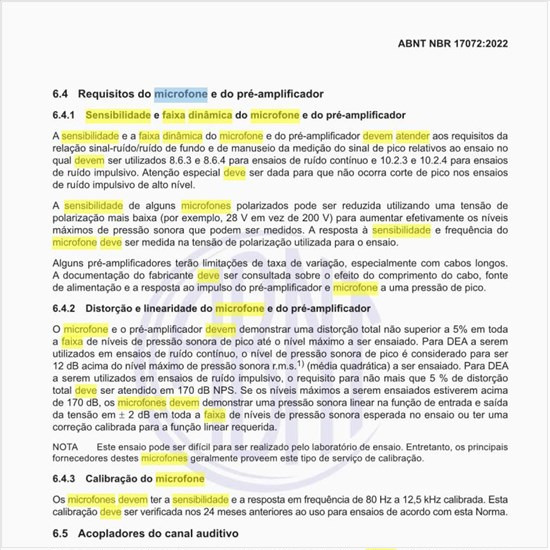 O que deve atender a sensibilidade e a faixa dinâmica do microfone e do pré-amplificador?