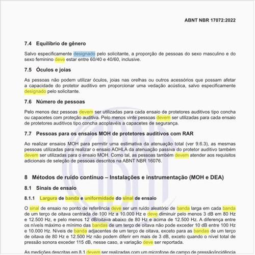 Qual deve ser a largura de banda e uniformidade do sinal de ensaio?