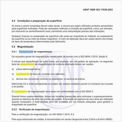 Quais são as características do equipamento de magnetização?