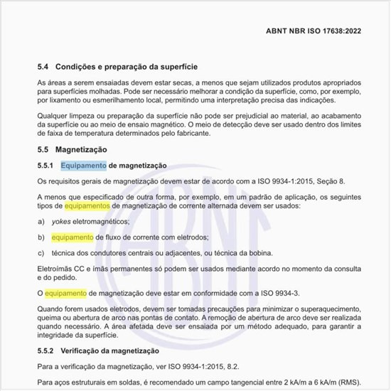 Quais são as características do equipamento de magnetização?