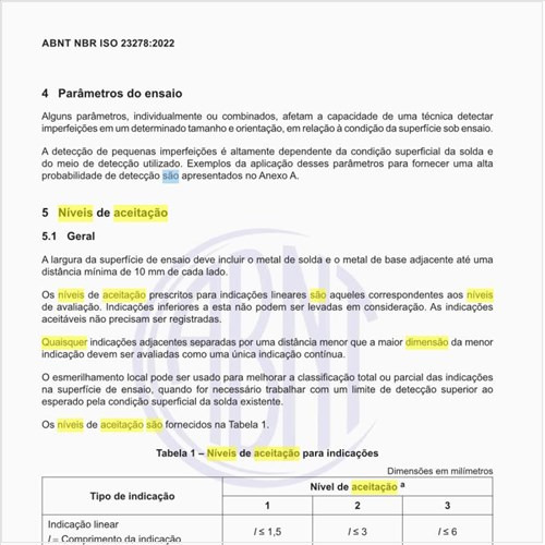Quais são os níveis de aceitação para indicações?