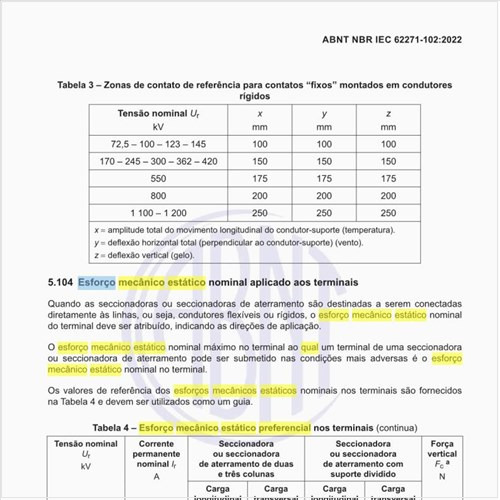 Qual é o esforço mecânico estático preferencial nos terminais?