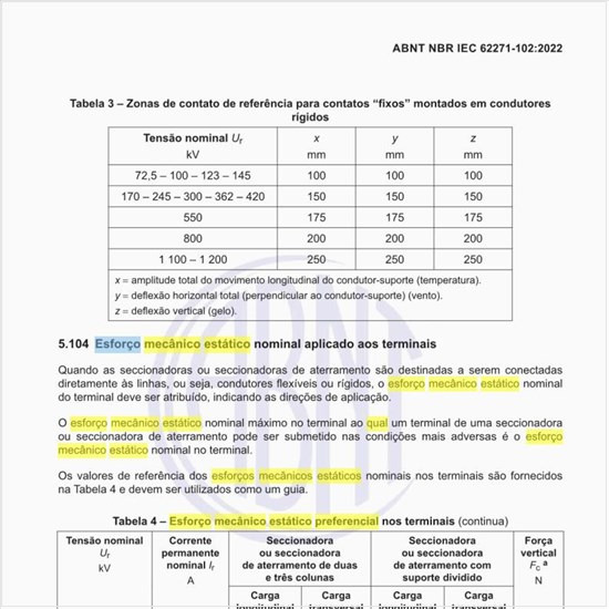 Qual é o esforço mecânico estático preferencial nos terminais?
