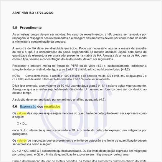 Qual é a expressão dos resultados dos valores das impurezas?