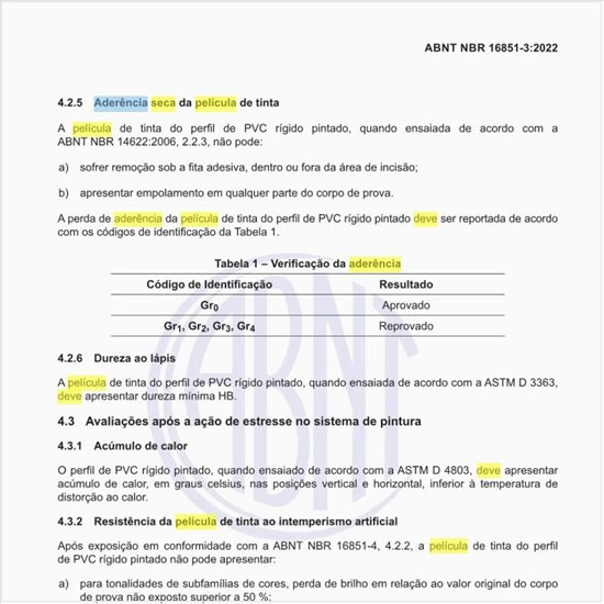Como deve ser a aderência seca da película de tinta?
