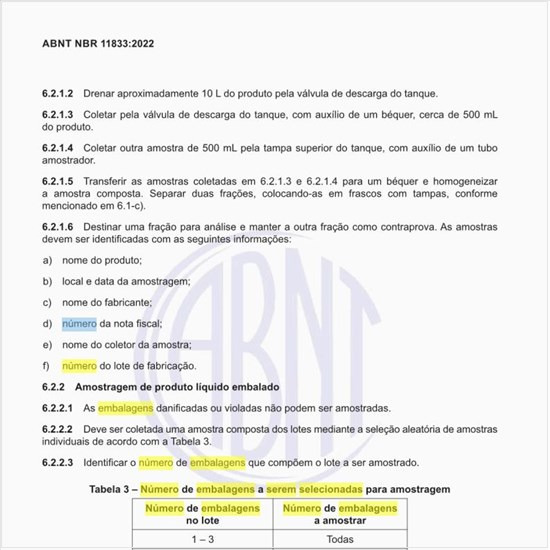 Qual o número de embalagens a serem selecionadas para a amostragem?