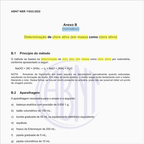 Como fazer a determinação de cloro ativo (em massa como cloro ativo)?