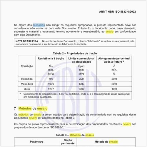 Quais devem ser os métodos de ensaio a ser usados?