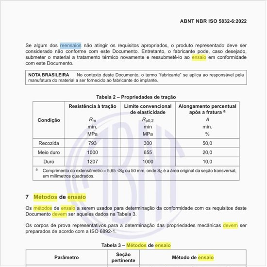 Quais devem ser os métodos de ensaio a ser usados?