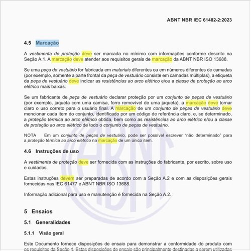 Como deve ser a marcação das vestimentas de proteção?