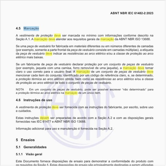 Como deve ser a marcação das vestimentas de proteção?