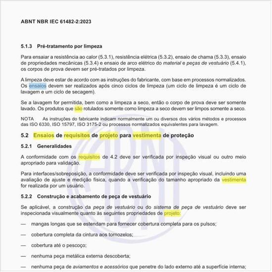 Quais são os ensaios de requisitos de projeto para vestimenta de proteção?