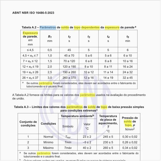 Quais os parâmetros de solda de topo dependentes da espessura de parede?