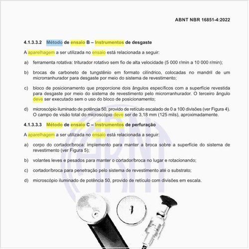 Qual deve ser a aparelhagem para o ensaio do método de ensaio C, instrumentos de perfuração?