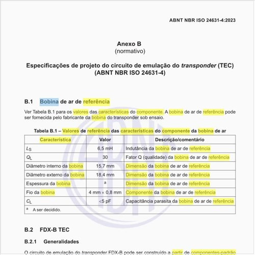 Quais são os valores de referência das características do componente da bobina de ar?