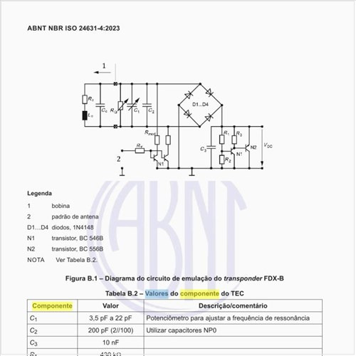 Quais são os valores do componente do TEC?