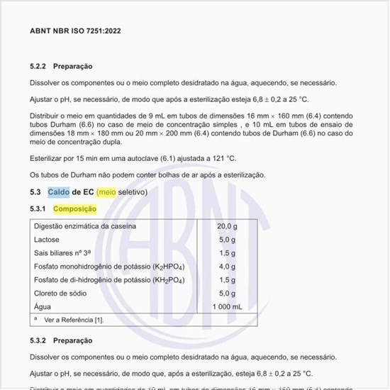 Qual a composição do caldo de EC (meio seletivo)?