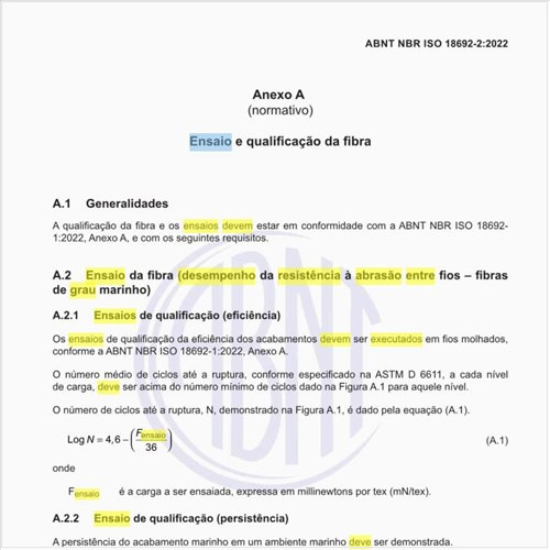 Como deve ser executado o ensaio da fibra (desempenho da resistência à abrasão entre fios – fibras de grau marinho)?