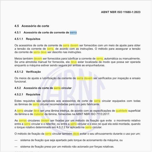 Como deve ser feita a verificação da qualidade superficial e o material da serra circular?