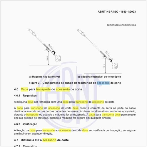 Como deve ser a capa para transporte do acessório de corte?