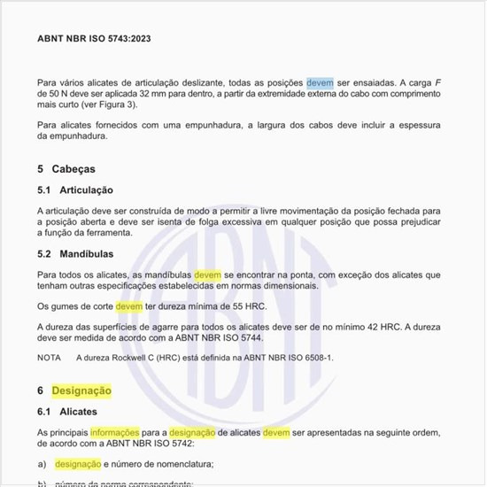 Quais devem ser as informações para a designação de alicates?