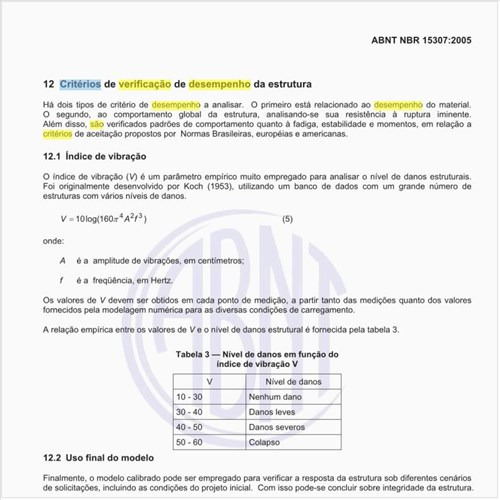 Quais são os critérios de verificação de desempenho da estrutura?