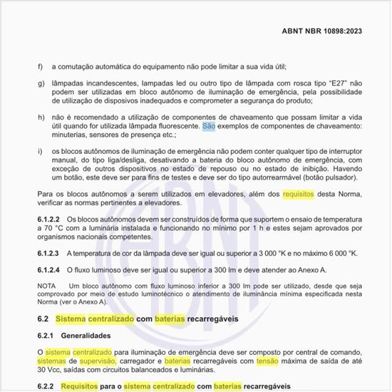 Quais são os requisitos para o sistema centralizado com baterias recarregáveis?