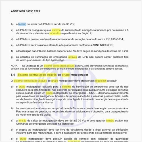 Quais são os requisitos para o sistema centralizado através de grupo motogerador?