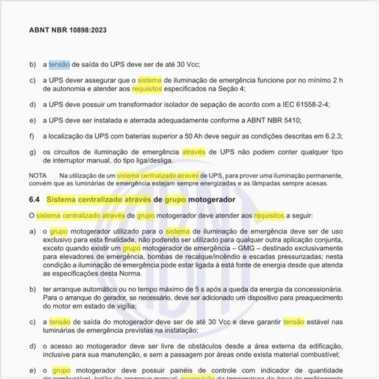 Quais são os requisitos para o sistema centralizado através de grupo motogerador?