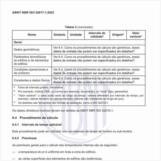 Quais são as premissas gerais para o cálculo das temperaturas internas?