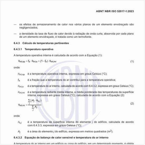 Como deve ser calculada a temperatura operativa interna?