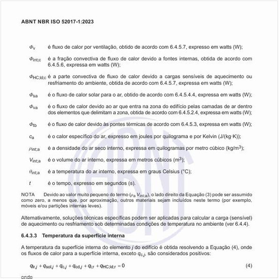 Como deve ser obtida a temperatura da superfície interna?