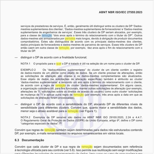 Qual a especificação dos períodos de remoção padrão e regular?