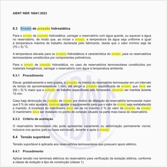 Como deve ser realizado o ensaio de pressão hidrostática?
